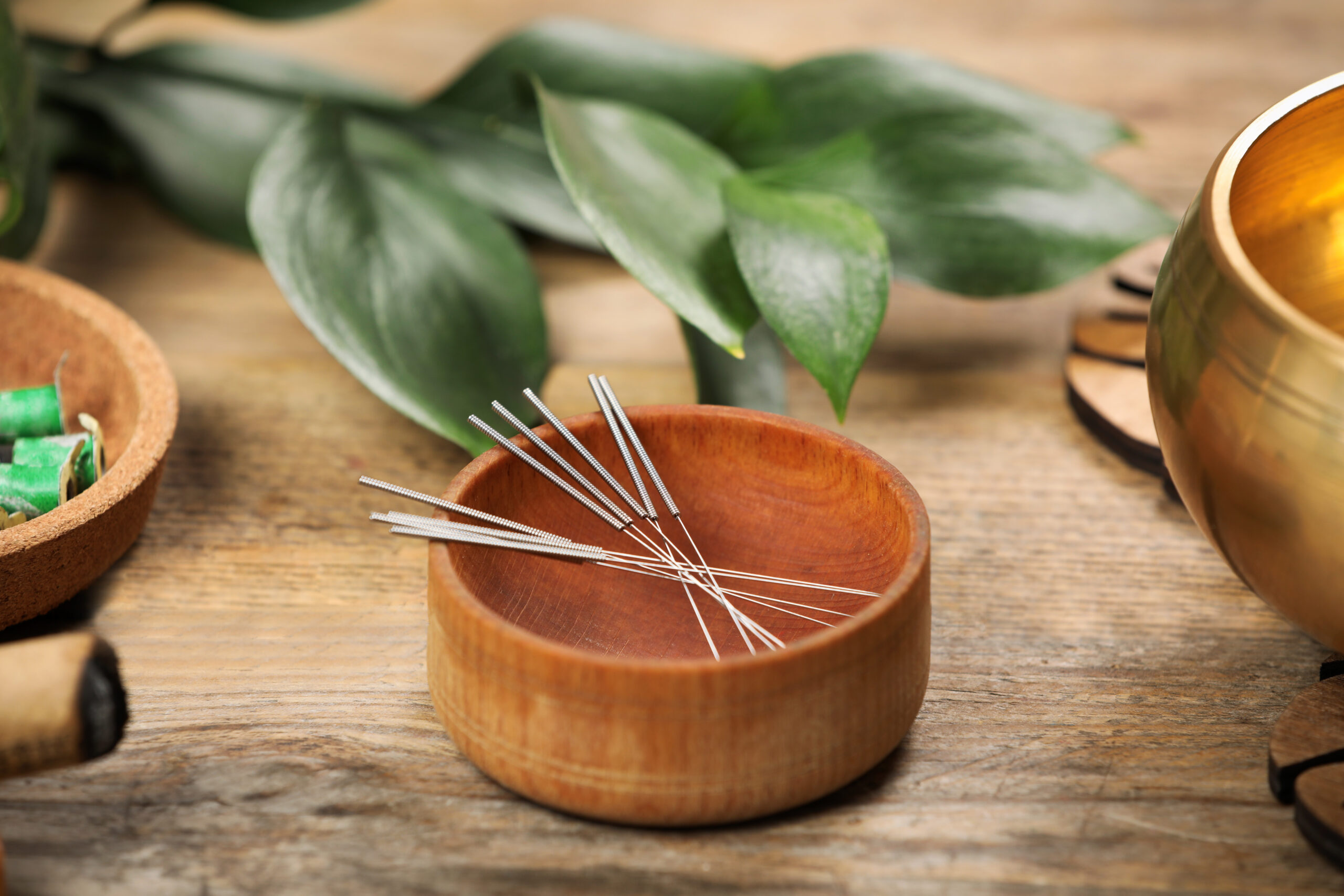 Acupuncture needles in a bowl